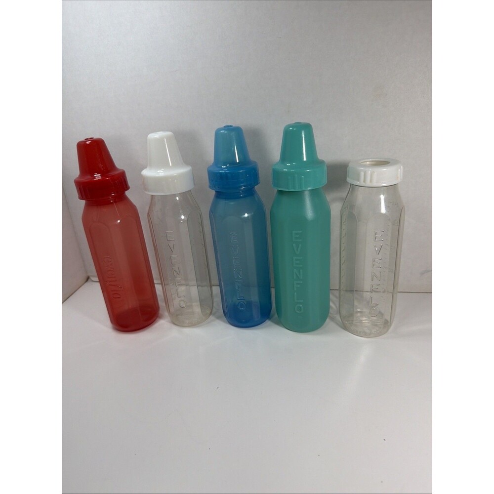 5 Vintage Colors Evenflo Hexagonal 8 oz Baby Bottle Bottles Plastic Pyramid USA